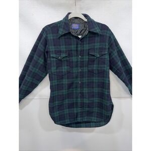 Vintage PENDLETON Wool Blue/Green Tartan Plaid Field Shirt Flannel‎ Size 15 1/2